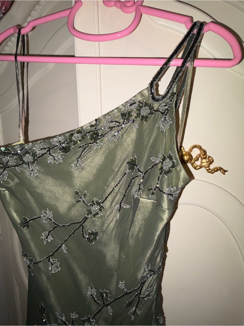 Vintage forest green silk beaded scala asymmetrical dress - Picture 6 of 10